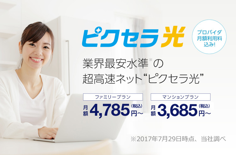 ピクセラ光 業界最安水準※の超高速ネット”ピクセラ光”